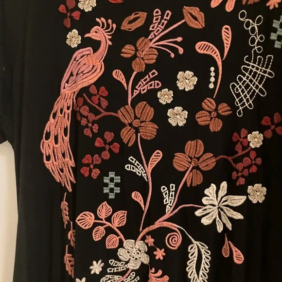 EUC Black Floral Embroidered Midi Dress - Picture 3 of 3